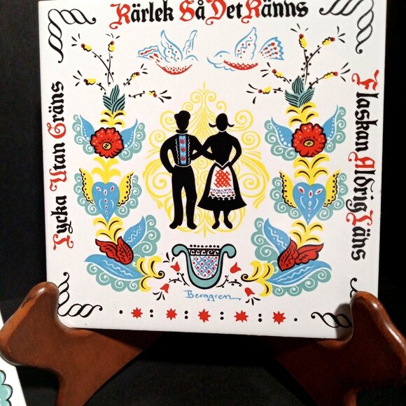 Swedish Folk Art Ceramic Tiles Berggren Trayner  Handcrafted Decorative Art - Picture 3 of 16